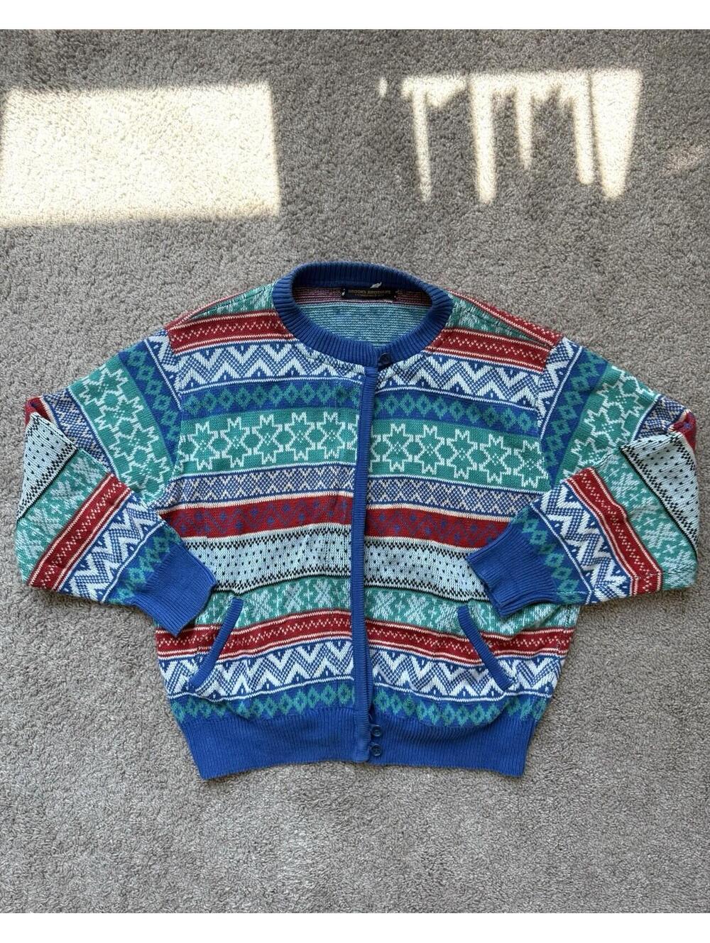 BROOKS BROTHERS Vintage Large Men’s‎ Nordic Preppy Old Money Colorful Cardigan